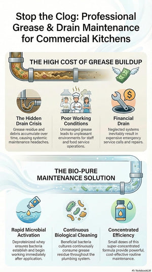 Grease and drain maintenance for commercial kitchens with Bio-Pure FOG Pro