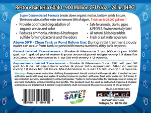 Pond & Aquarium Restore 60/40 32 oz. Directions of Use | Pond Restoration | Aquarium Restoration | Water Treatment Product | Bio-Pure