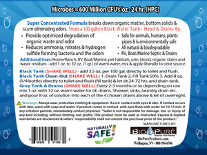 Marine Black Tank & Bilge 32 oz. Directions of Use | Septic Tank Maintenance | Septic System Treatment | Black Tank Treatment | Drain Maintain | Bio-Pure