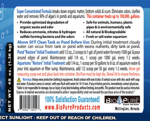 Bio-Pure Pond & Aquarium RESTORE 48 oz. treats up to 190,000. gallons