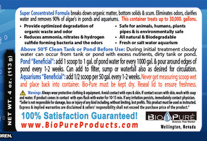 Bio-Pure Pond & Aquarium BENEFICIAL 4 oz. treats up to 30,000. gallons