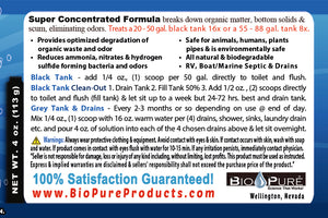 Bio-Pure RV Black Tank/Septic, Drain Restore & Maintain CONCENTRATE 4 oz. - 16 Septic Tank Treatments