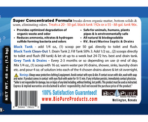 Bio-Pure RV Black Tank/Septic, Drain Restore & Maintain CONCENTRATE 48 oz. - 192 Septic Tank Treatments