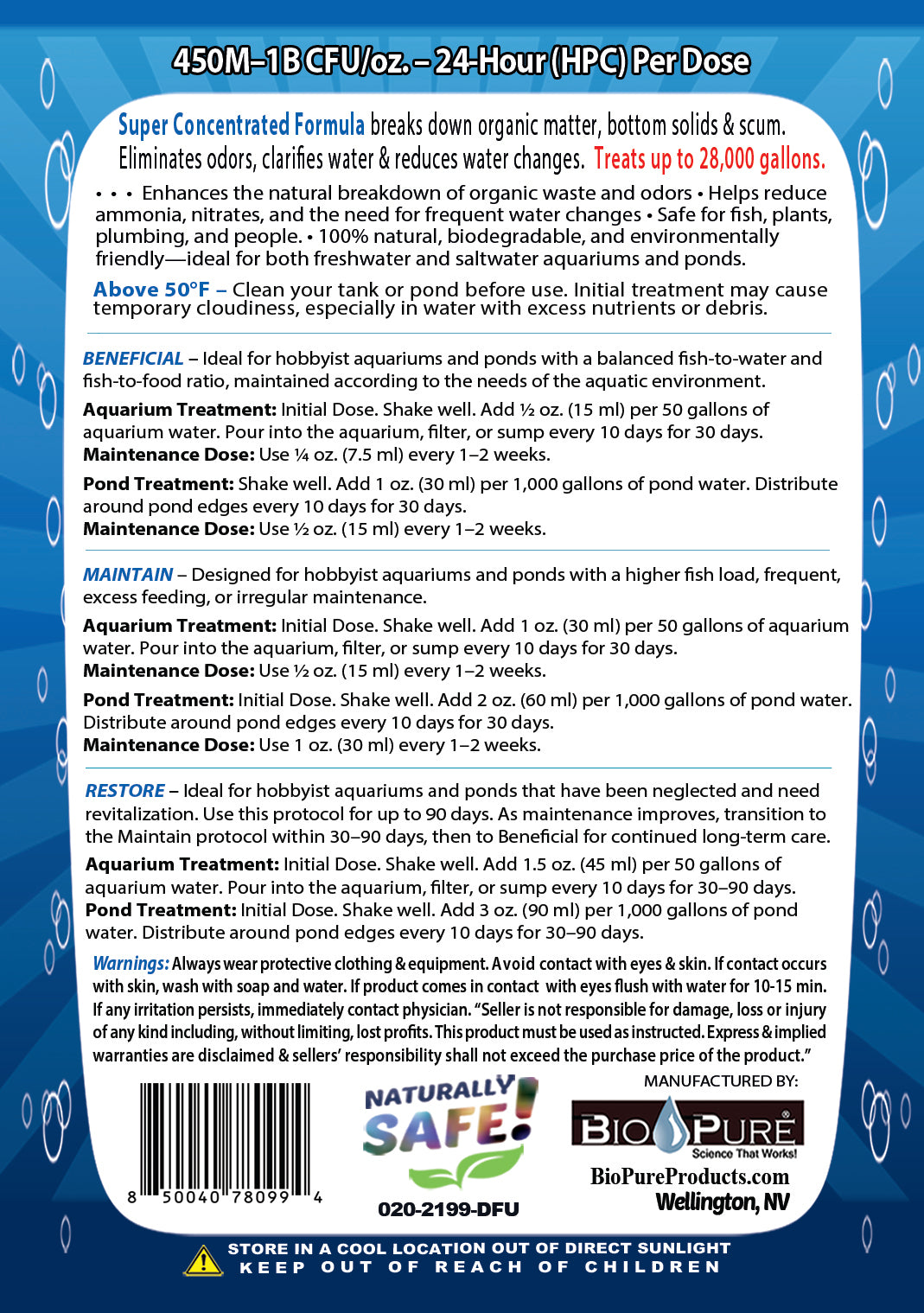 Bio-Pure Pond & Aquarium BENEFICIAL 32 oz. treats up to 28,000. gallons