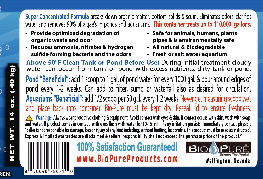 Bio-Pure Pond & Aquarium BENEFICIAL 14 oz. treats up to 110,000. gallons