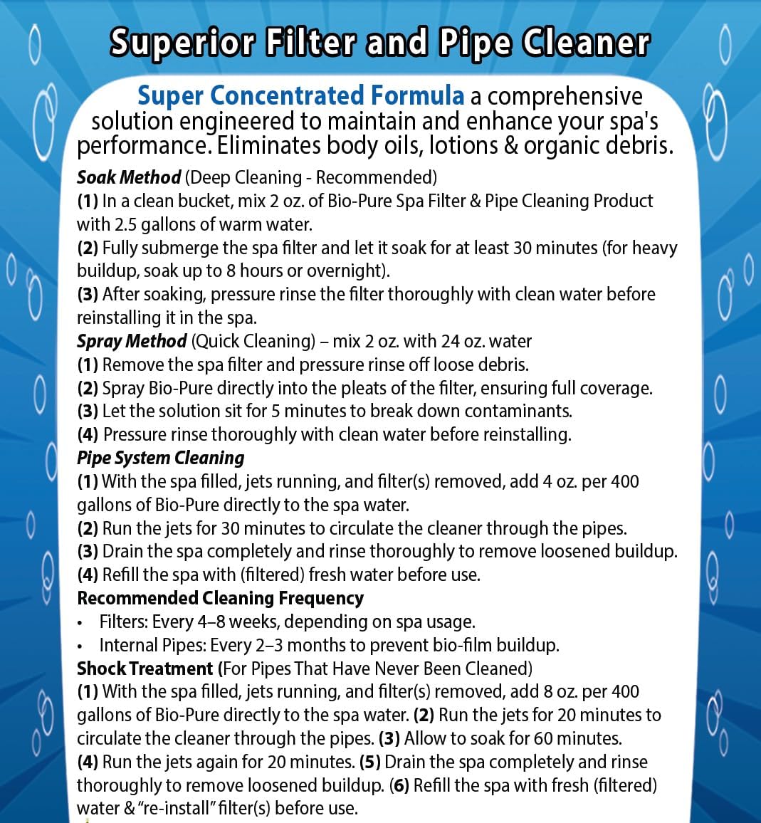 Bio-Pure Spa Filter & Pipe Cleaner – 3-in-1 Spa System Cleaner for Plumbing, Walls & Cartridge Filters – Pipe Purge, Deep Filter Soak & Spray Cleaner – Developed by Dr. Bernard PhD (8 Oz.)