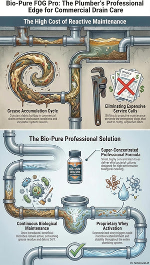 Bio-Pure FOG Pro Drain & Grease Trap Maint. Microbes & Enzymes w/Deprotienized Whey (Microb Nutrition) Super Concentrated Formula for Sink, Floor Drains & Grease Traps – 16 oz - 64 Drain Treatments