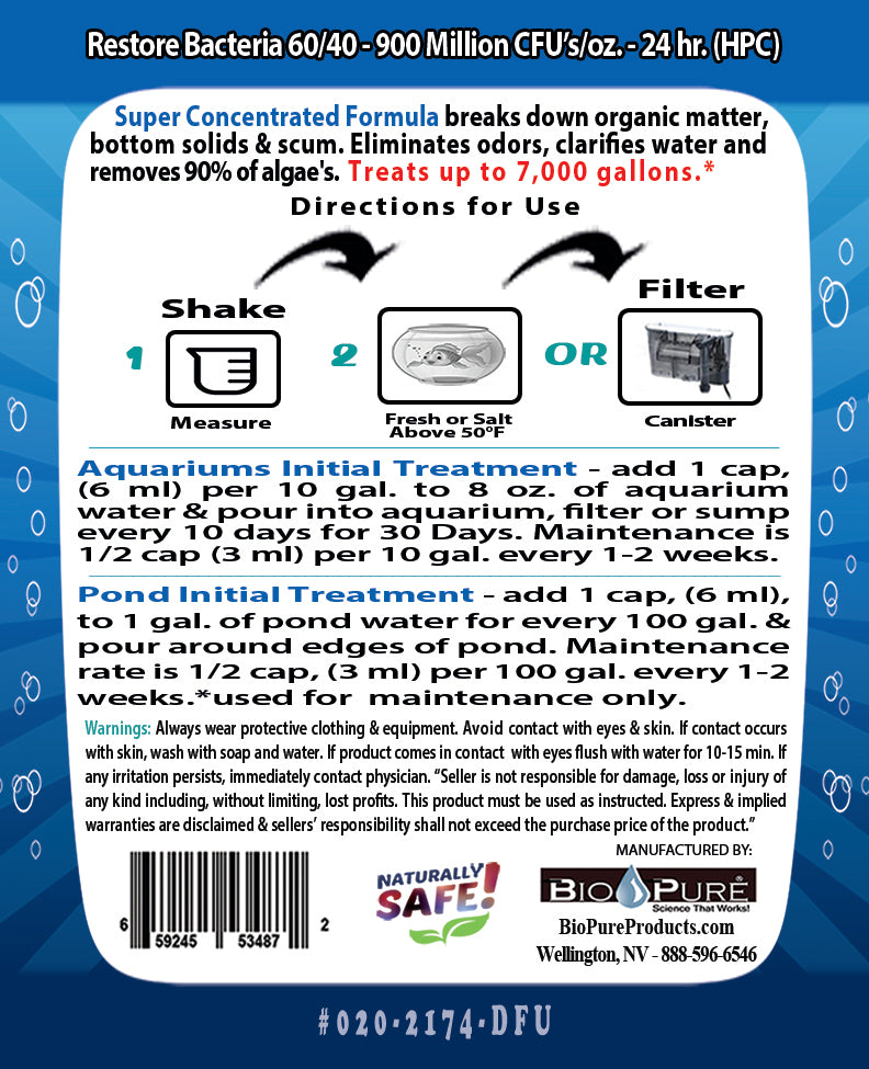 Bio-Pure Pond & Aquarium RESTORE 8 oz. treats up to 7,000. gallons