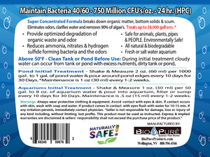 Pond & Aquarium Maintain 40/60 32 oz. Directions of Use | Pond Maintenance | Aquarium Maintenance | Water Treatment Product | Bio-Pure