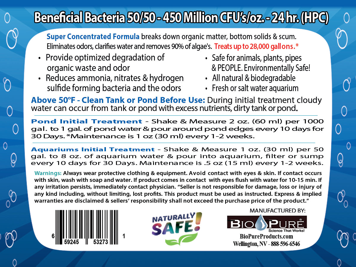 Pond & Aquarium Beneficial 50/50 32 oz. Directions of Use | Pond Beneficial | Aquarium Beneficial | Pond Water pH Treatment Product | Bio-Pure Products