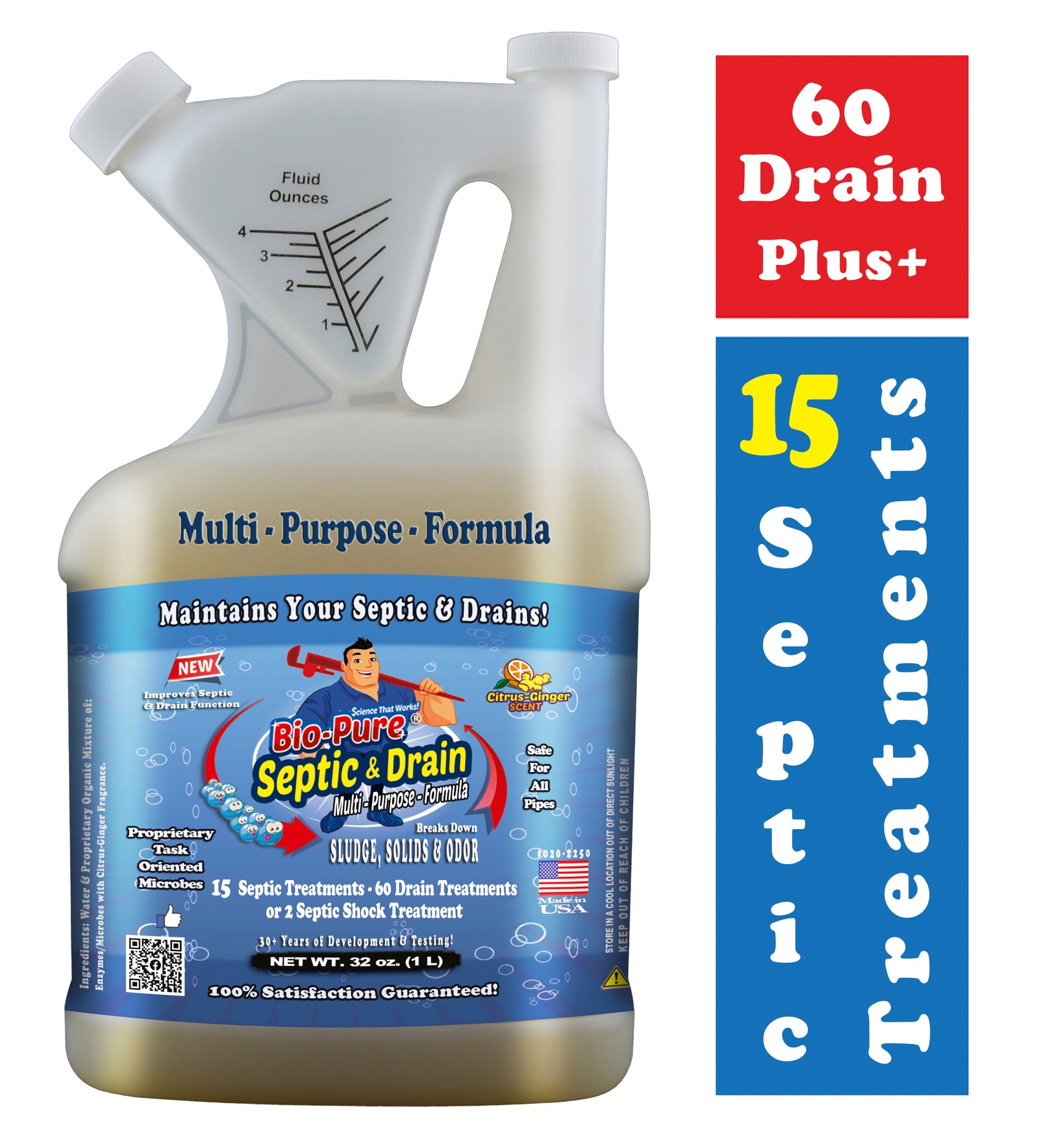 Bio-Pure Septic & Drain + RV Restore & Maintain CONCENTRATE 32 oz. - 15 Month Supply