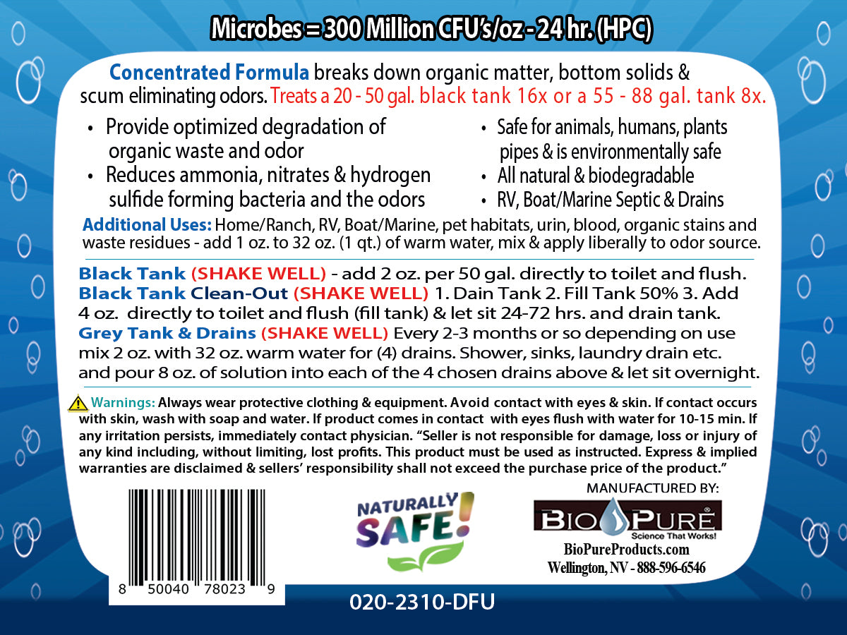 Bio-Pure RV Black Tank/Septic, Drain Restore & Maintain 32 oz. - 16 Septic Tank Treatments