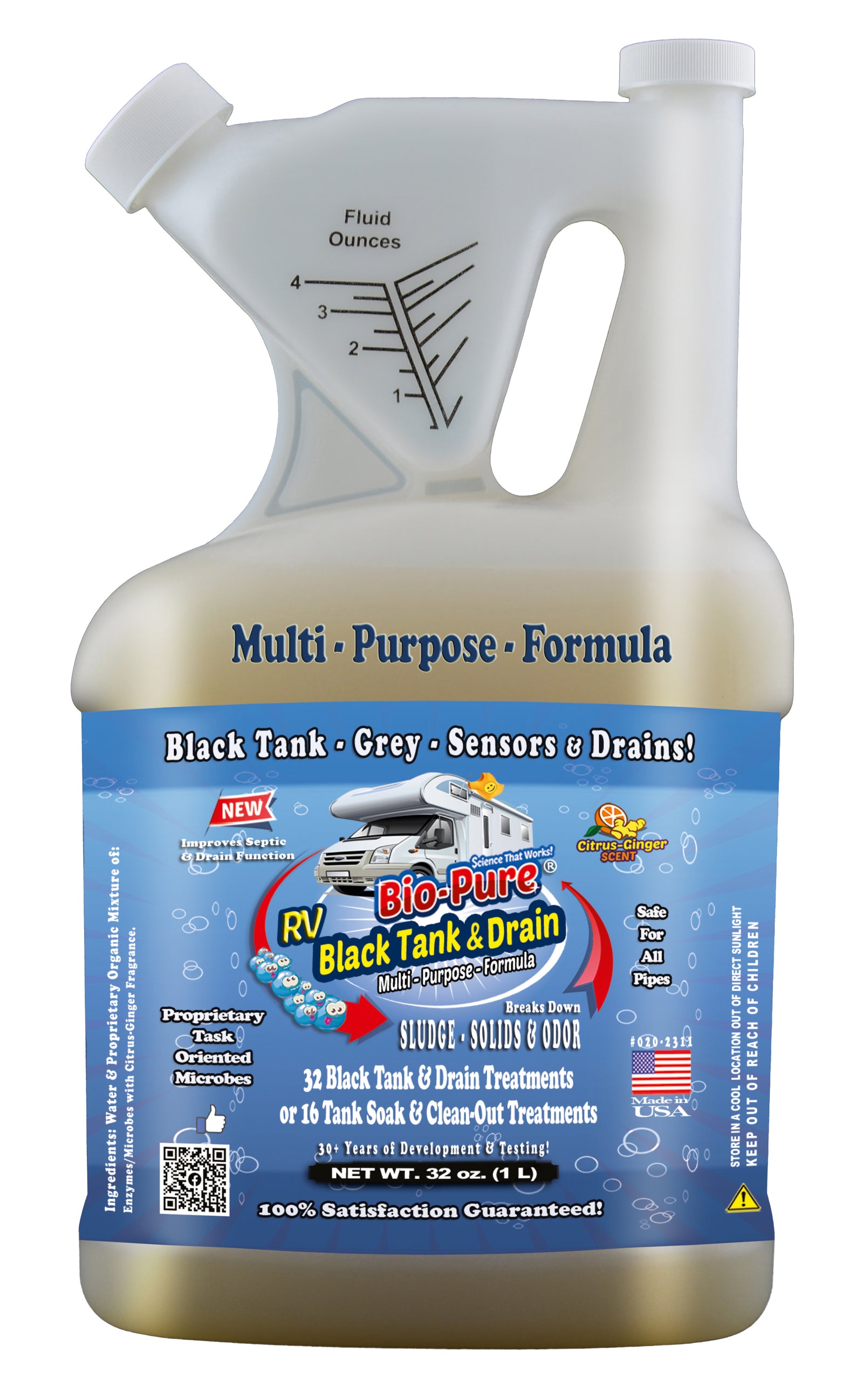 Bio-Pure RV Black Tank/Septic, Drain Restore & Maintain CONCENTRATE 32 oz. - CASE OF 6