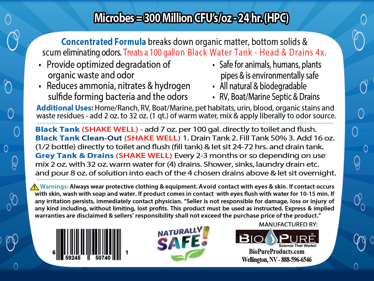 Marine Septic Tank & Bilge 32 oz. | Septic Tank Maintenance | Septic System Treatment | Black Tank Treatment | Drain Maintain | Bio-Pure