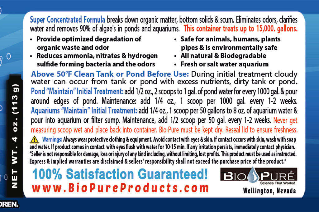 Bio-Pure Pond & Aquarium MAINTAIN 4 oz. treats up to 15,000. gallons