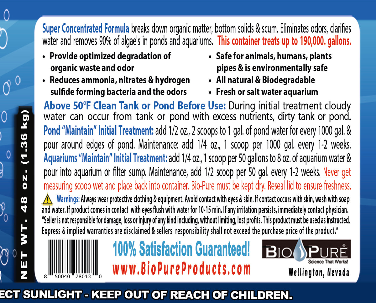 Bio-Pure Pond & Aquarium MAINTAIN 48 oz. treats up to 190,000. gallons