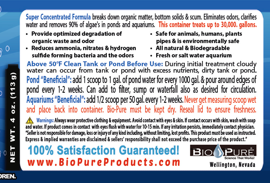 Bio-Pure Pond & Aquarium BENEFICIAL 4 oz. treats up to 30,000. gallons