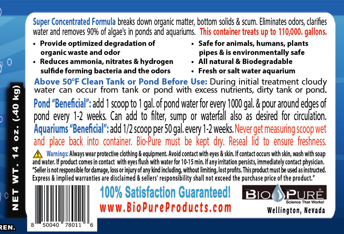 Bio-Pure Pond & Aquarium BENEFICIAL 14 oz. treats up to 110,000. gallons