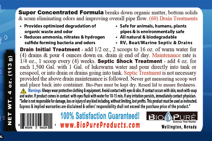 Bio-Pure Septic & Drain + RV Restore & Maintain CONCENTRATE 4 oz. - 15 Month Supply