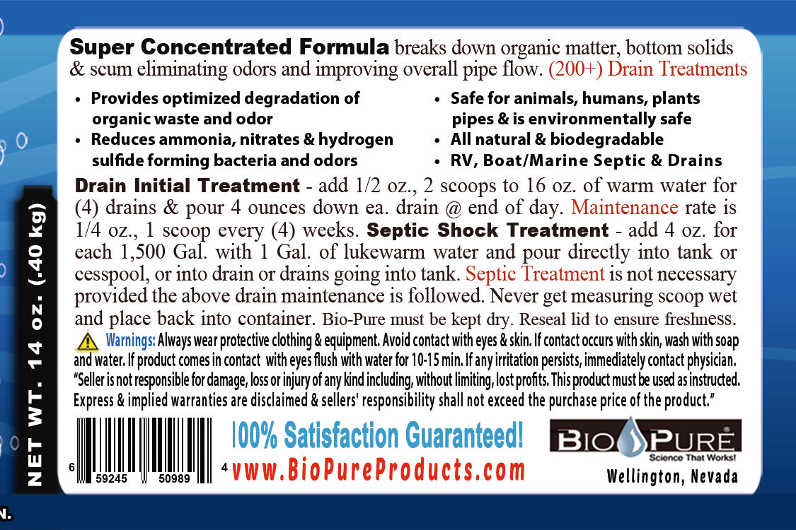 Septic & Drain Concentrate 14 oz. | Septic Tank Maintenance | Septic System Treatment | Black Tank Treatment | Drain Maintain | Bio-Pure
