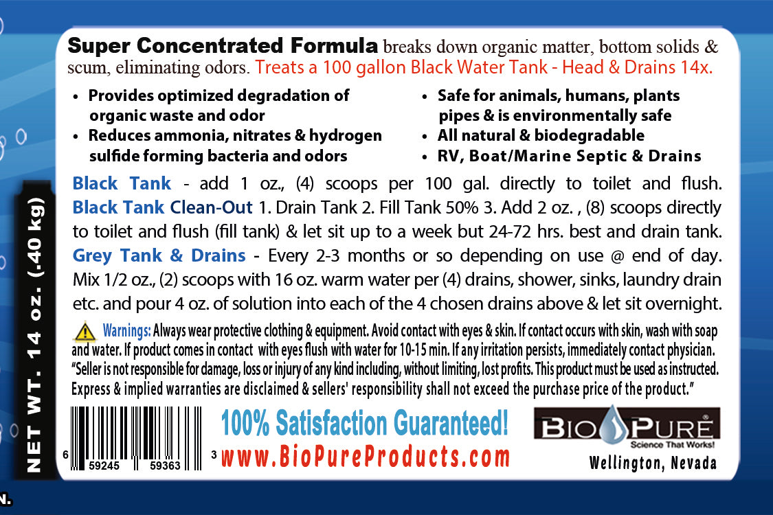 Marine Black Tank & Bilge 14 oz. | Septic Tank Maintenance | Septic System Treatment | Black Tank Treatment | Drain Maintain | Bio-Pure