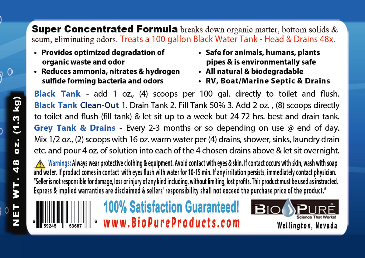 Marine Septic Tank & Bilge Concentrate 48 oz. | Septic Tank Maintenance | Septic System Treatment | Black Tank Treatment | Drain Maintain | Bio-Pure